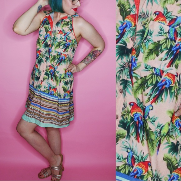 Anthropologie Tropical Print Sleeveless Hawaiian Shirtdress Womens S - Picture 9 of 10